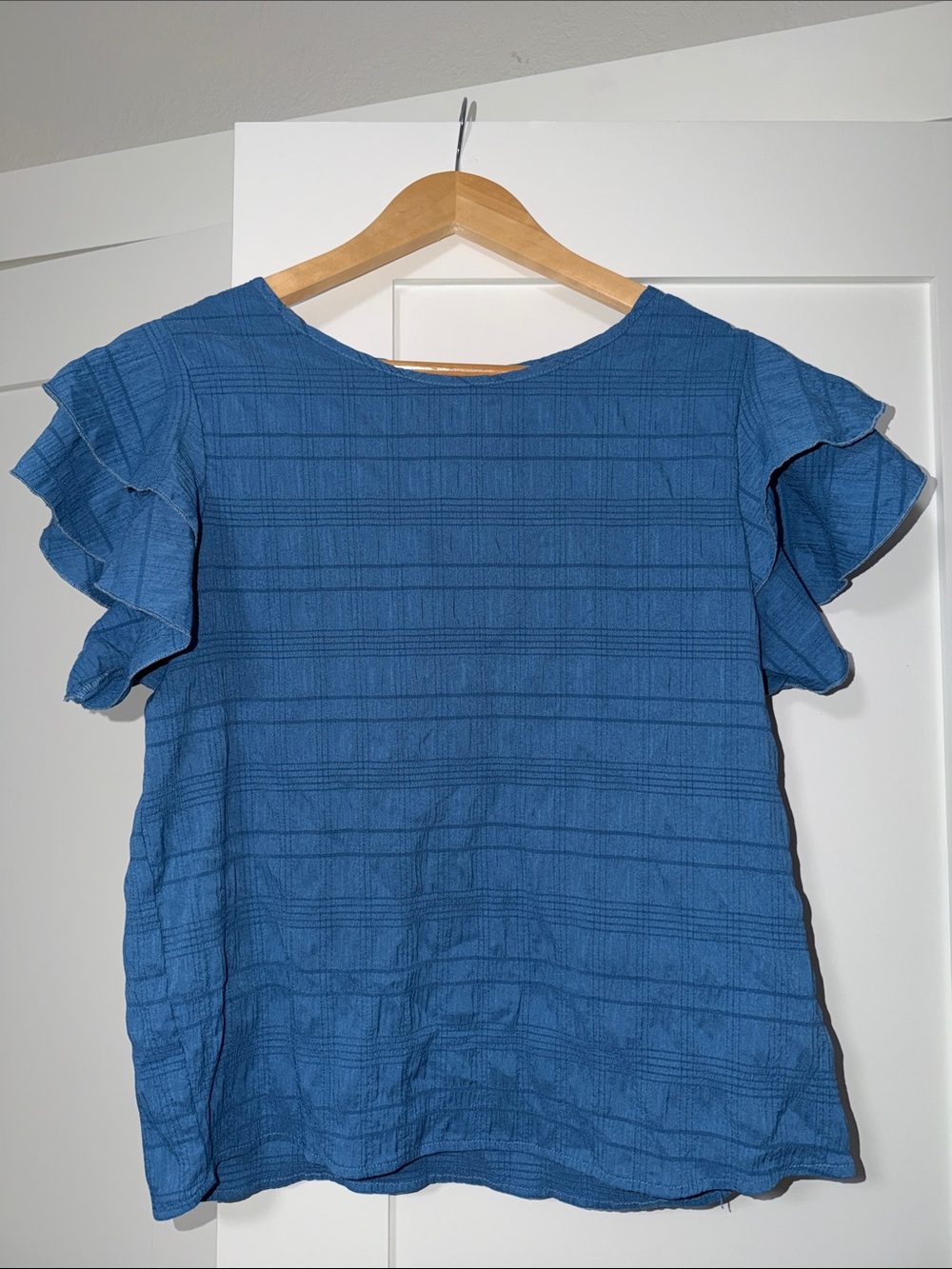 Women's Blue Ruffle Sleeve Top